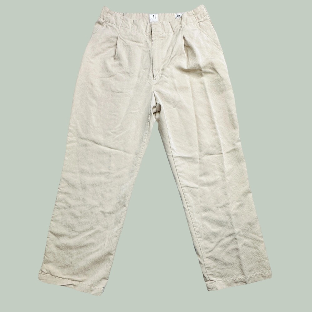 Gap Pants Womens 10 Softsuit Trouser Khaki Beige Pleated Tencel Straight Leg